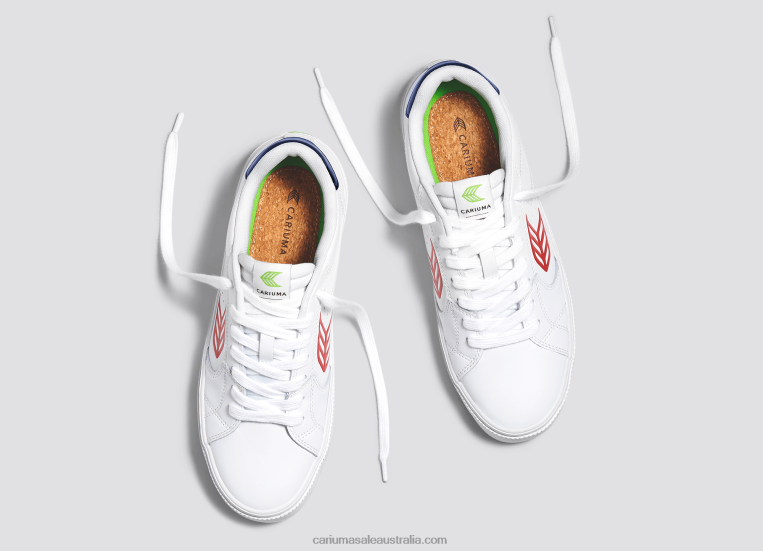 T8NFN319 Women White LWG Leather/Red Cariuma
